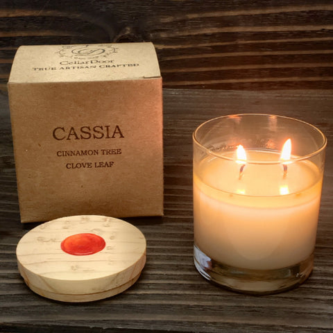 Cassia 2 Wick Candle – natural cinnamon and clove essential oil candle in glass jar.