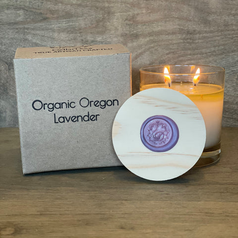 Organic Oregon Lavender 2 Wick Candle with coconut and beeswax blend, pure lavender essential oil, eco-friendly cotton wicks, hand-poured in small batches