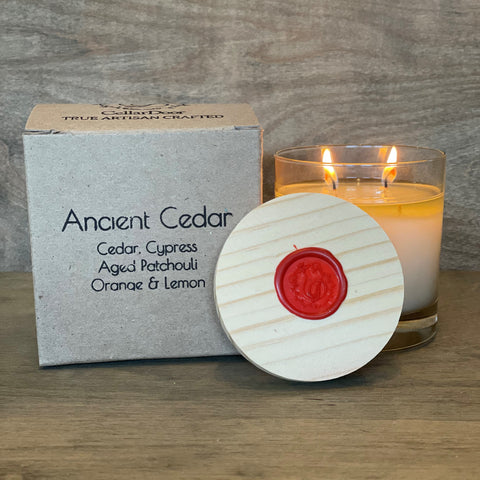 Handmade cedar essential oil candle by Cellar Door Candles - non-toxic, healthy, and safe