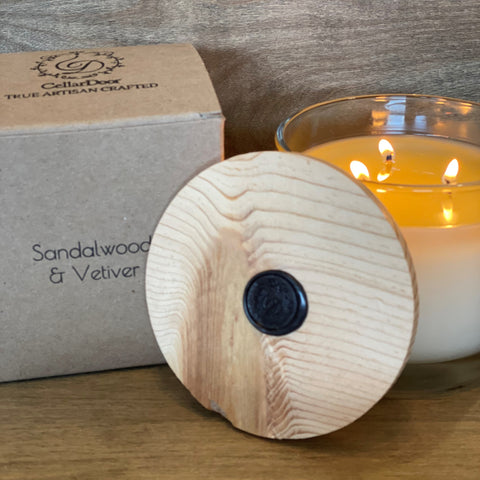 Sandalwood and Vetiver Essential Oil Candle: The Best, Non-Toxic, Health Conscience, Healthy Candle, Handmade in USA by Cellar Door Candles